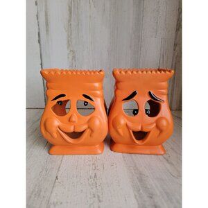 Vintage ceramic orange paper tealight candle holder bag Halloween anthropomorphi